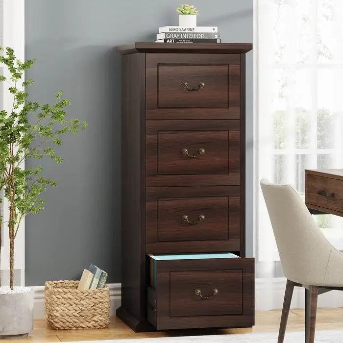 Traditional Vertical File Cabinet in Walnut Wood Finish with 4 Storage Drawers by HomePacific