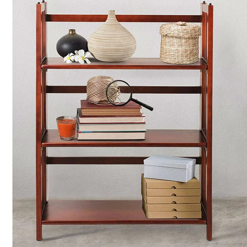 3-Shelf Folding Storage Shelves Bookcase in Walnut Wood Finish by HomePacific