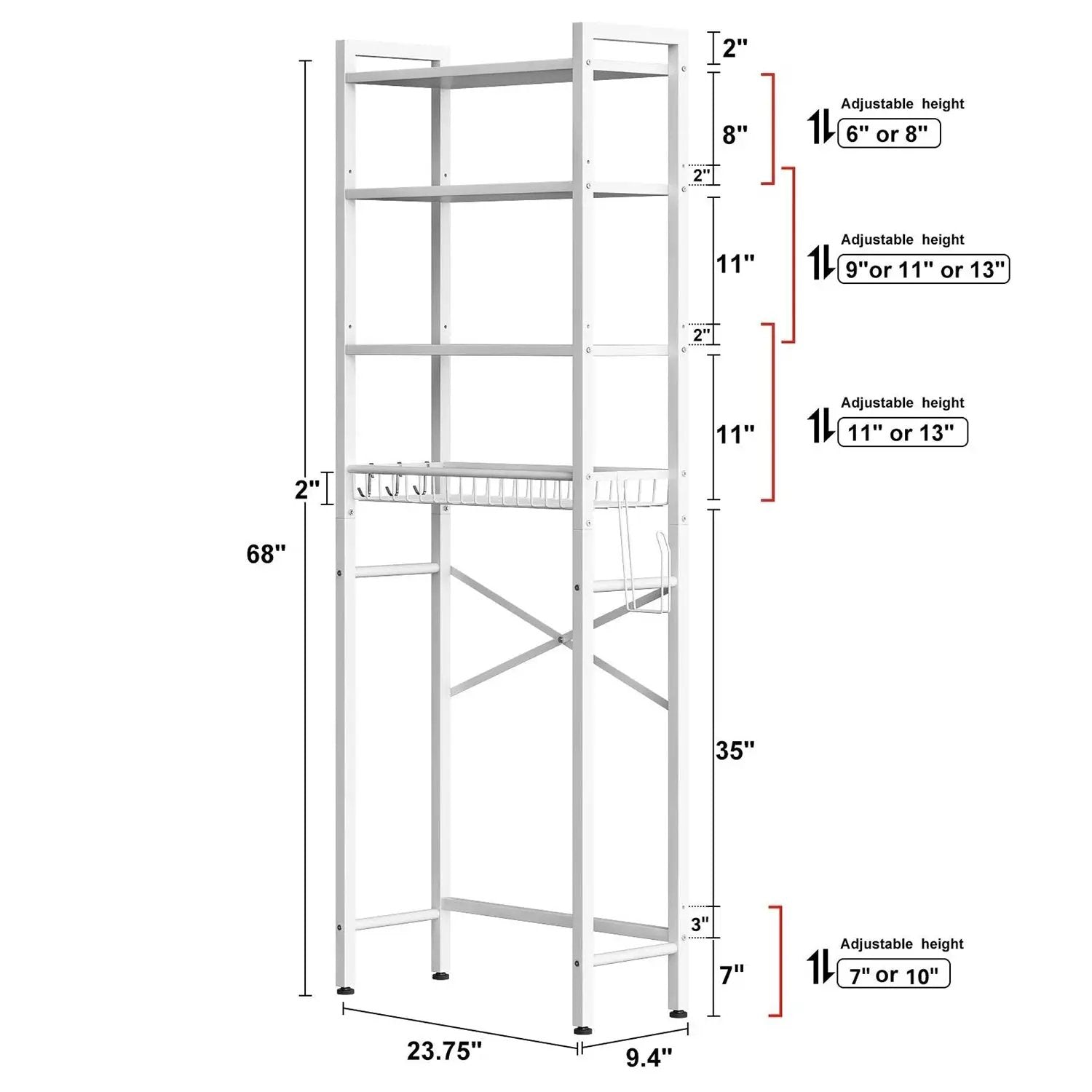 White Over the Toilet Storage Freestanding Industrial Metal Wood Shelving Unit by HomePacific