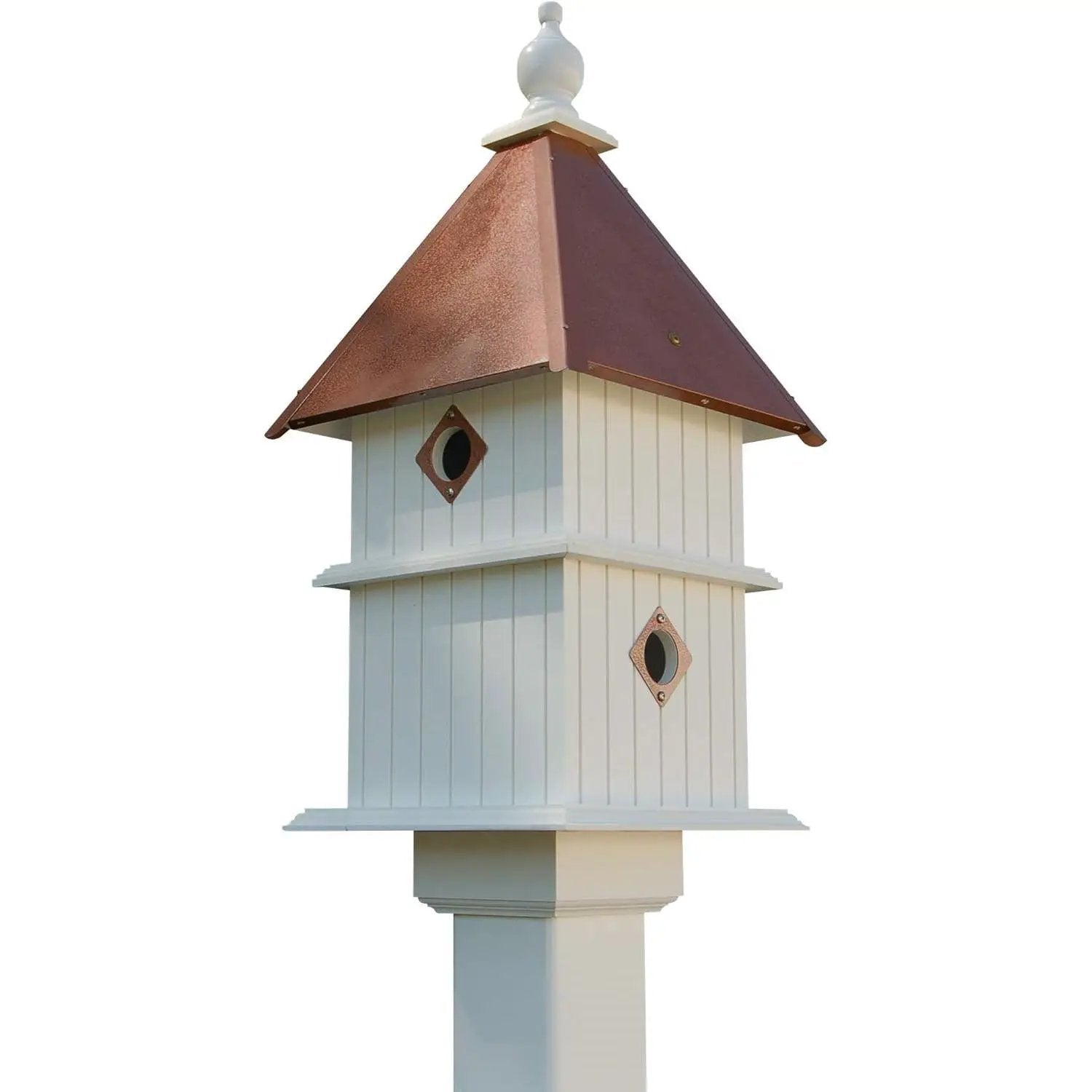 White Two Story Songbird BirdHouse with Copper Colored Roof - Made in USA by HomePacific