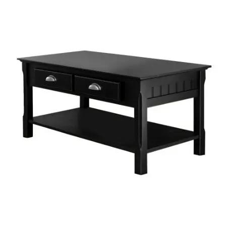 Country Style Black Wood Coffee Table with 2 Storage Drawers by HomePacific
