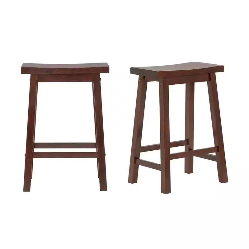 Set of 2 Farmhouse Counter Height Saddle Bar Stools in Brown Walnut Wood Finish by HomePacific