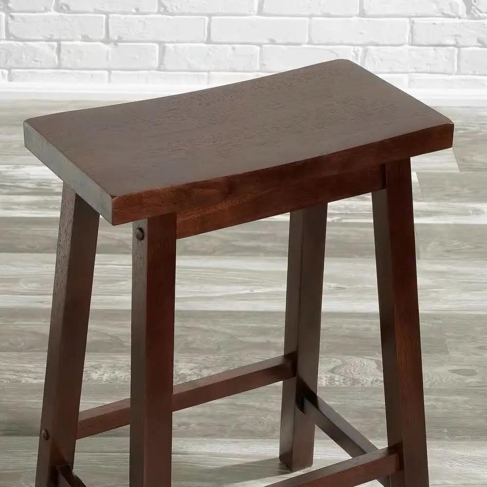 Set of 2 Farmhouse Counter Height Saddle Bar Stools in Brown Walnut Wood Finish by HomePacific