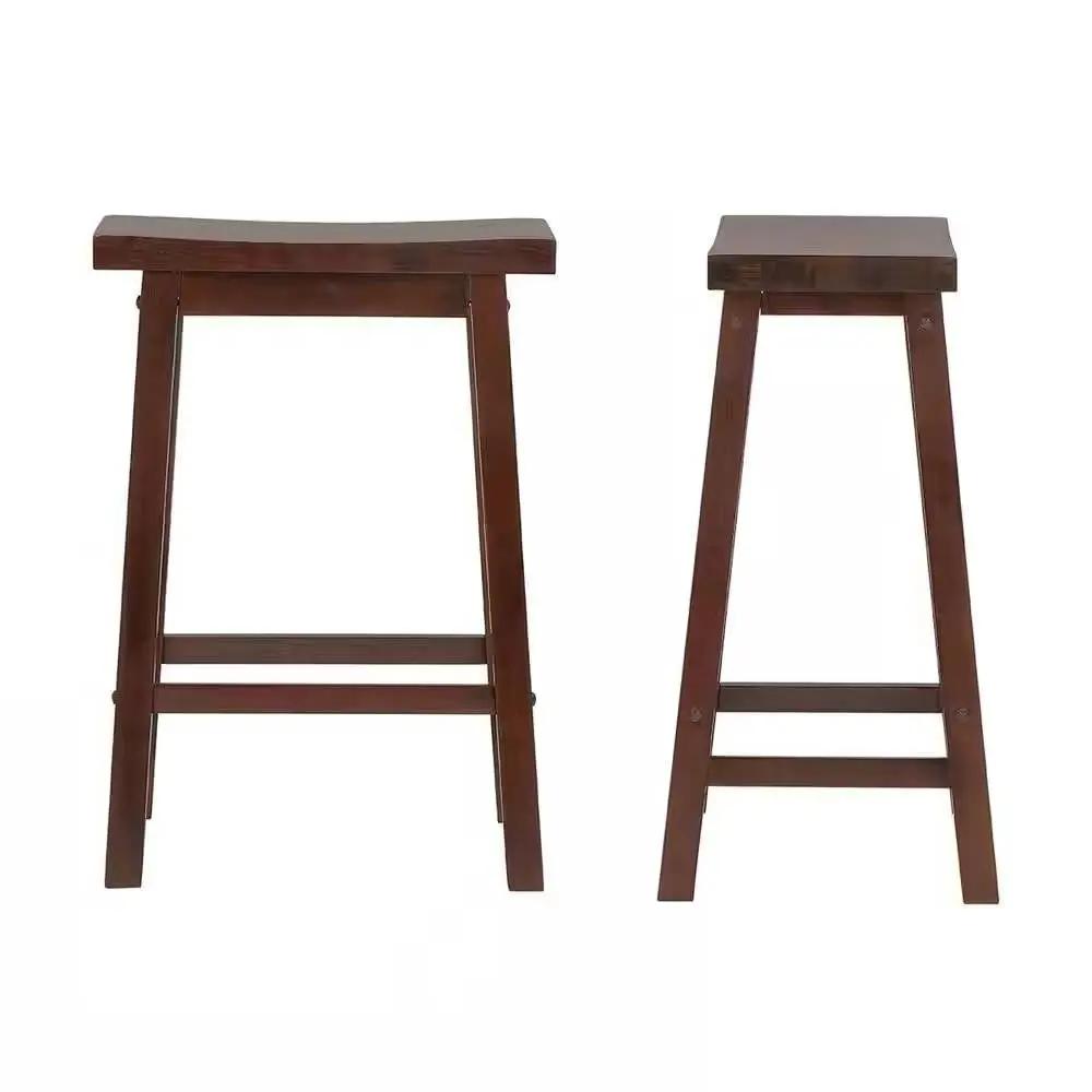 Set of 2 Farmhouse Counter Height Saddle Bar Stools in Brown Walnut Wood Finish by HomePacific