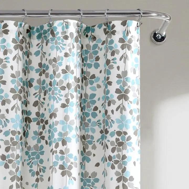 72-inch White Blue Grey Floral Flowers Shower Curtain by HomePacific