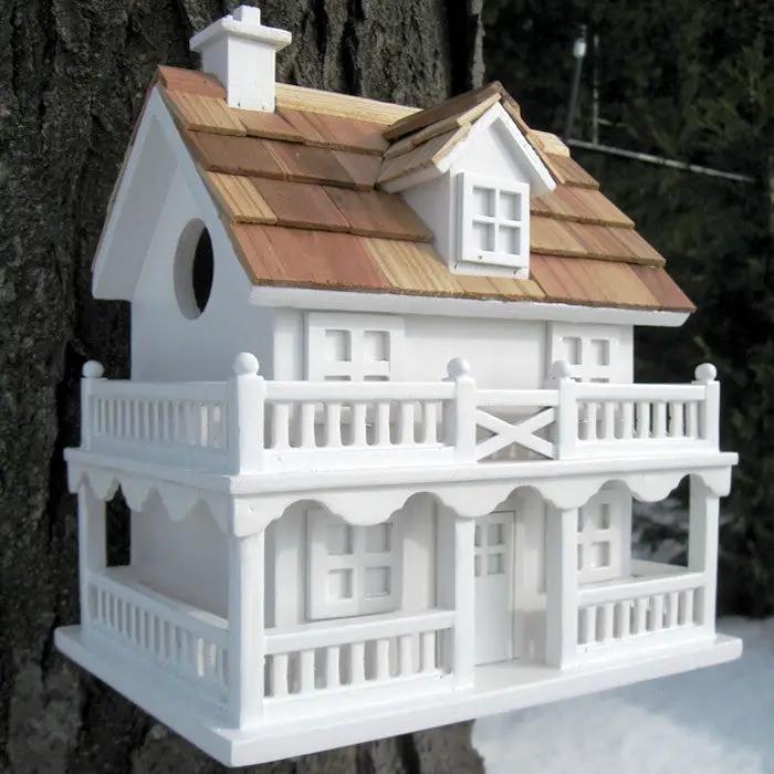 White Cottage Style Wood Birdhouse with unpainted Nest Box Bird House by HomePacific