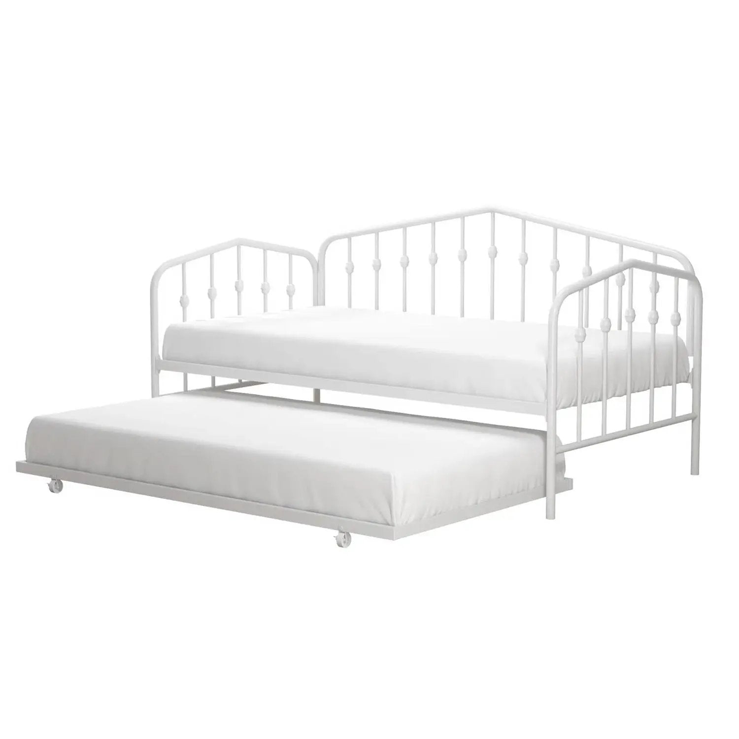 Twin size Modern Industrial White Metal Daybed with Trundle Bed Frame by HomePacific