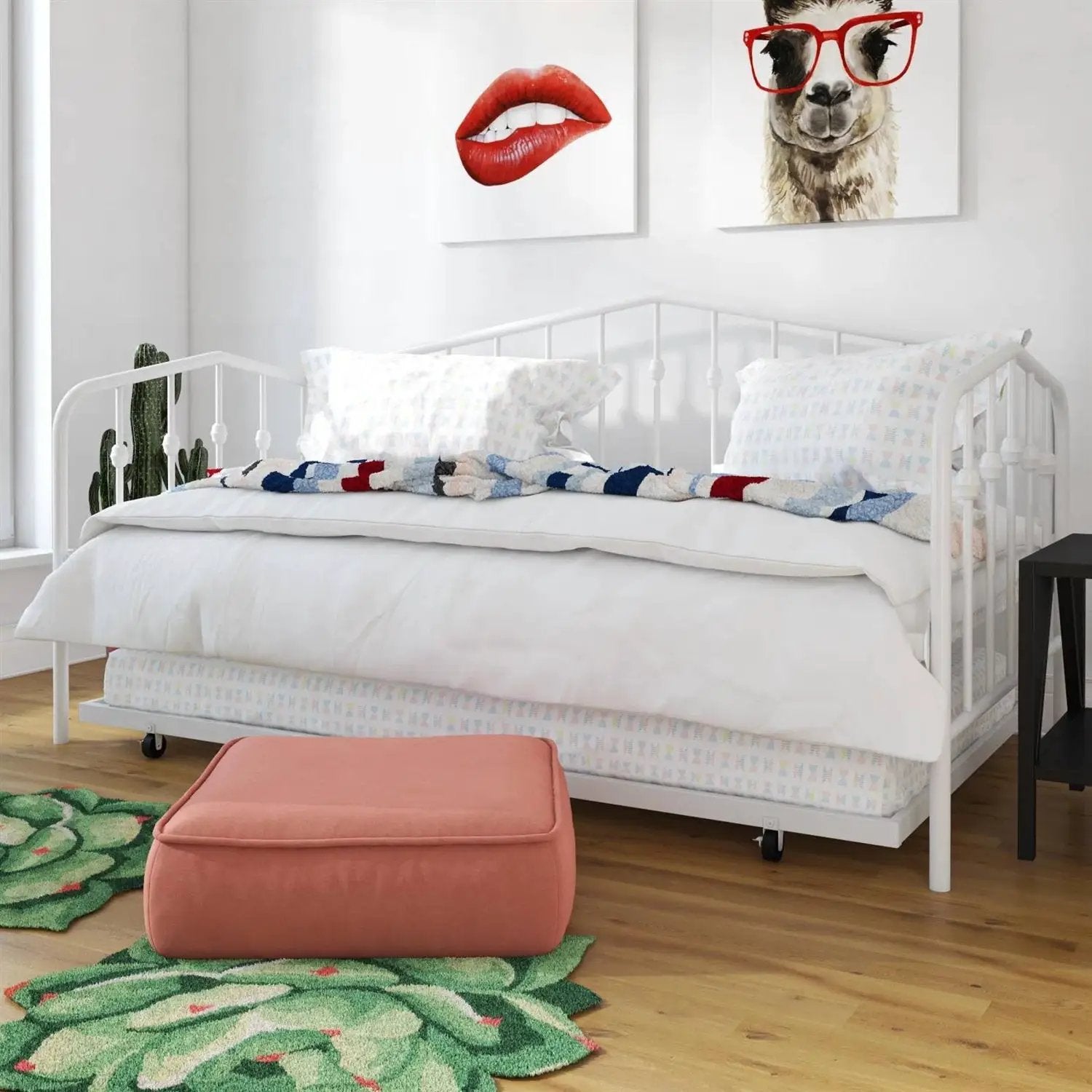 Twin size Modern Industrial White Metal Daybed with Trundle Bed Frame by HomePacific