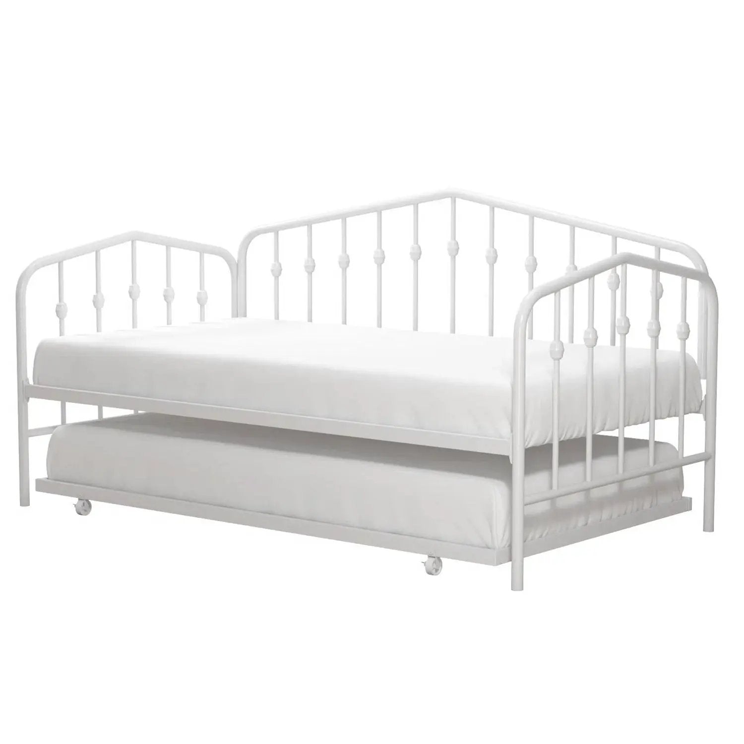 Twin size Modern Industrial White Metal Daybed with Trundle Bed Frame by HomePacific