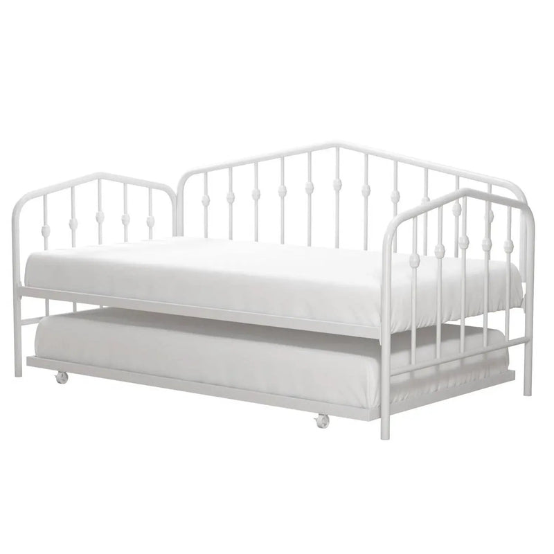 Twin size Modern Industrial White Metal Daybed with Trundle Bed Frame by HomePacific