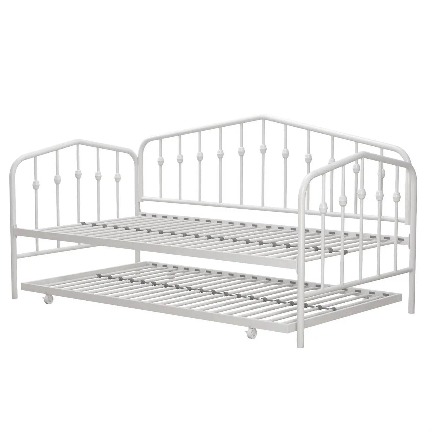 Twin size Modern Industrial White Metal Daybed with Trundle Bed Frame by HomePacific