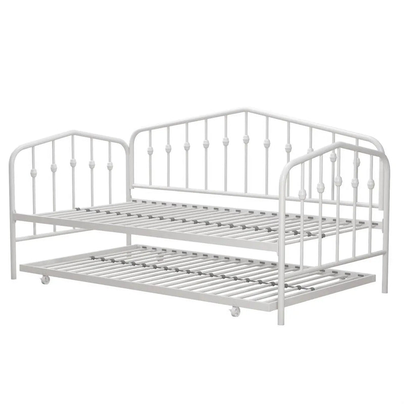 Twin size Modern Industrial White Metal Daybed with Trundle Bed Frame by HomePacific
