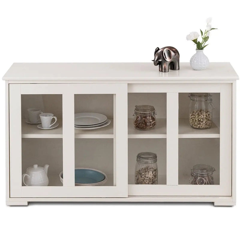 Modern White Wood Buffet Sideboard Cabinet with Glass Sliding Door by HomePacific