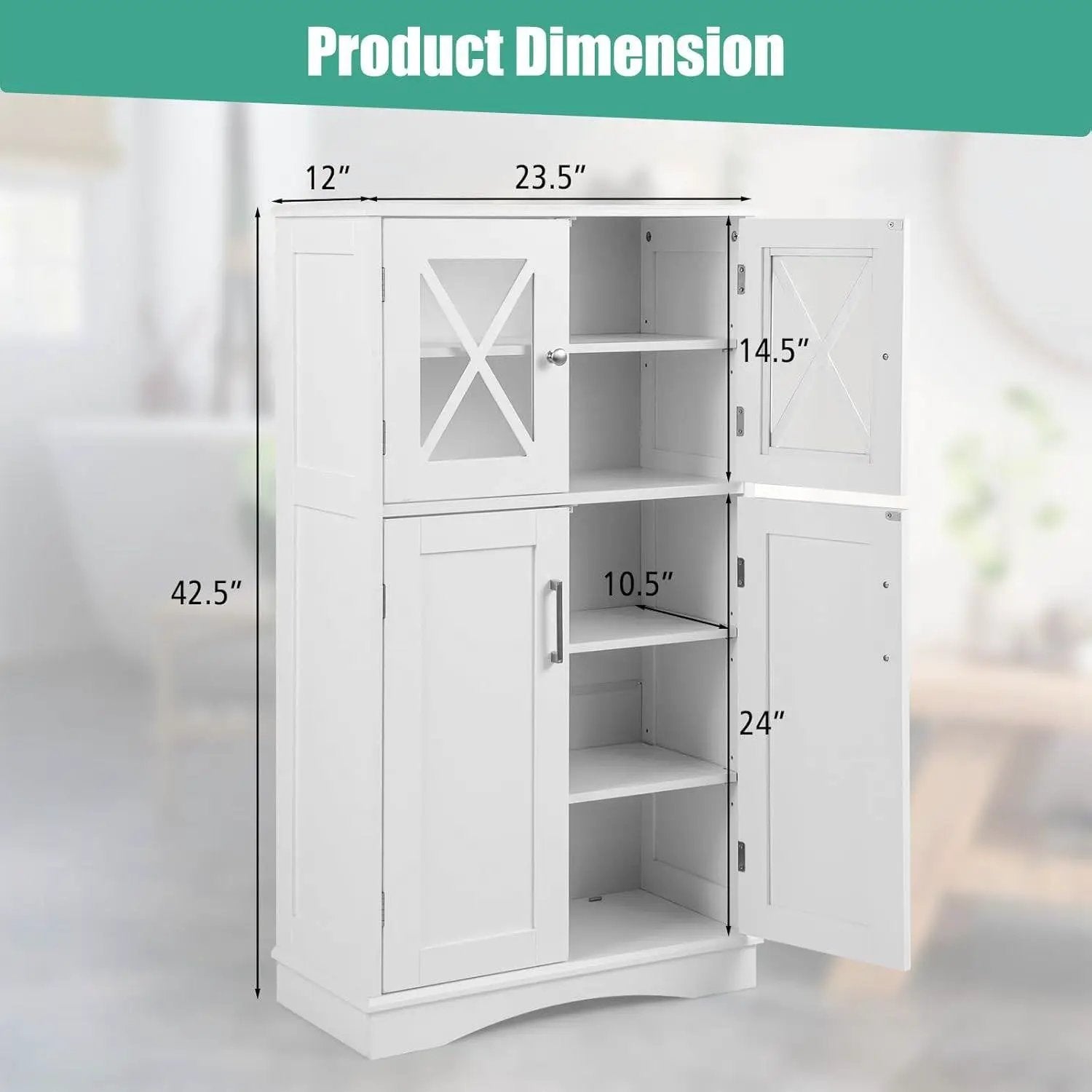 White Bathroom Towel Linen Cabinet with Glass Doors and Storage Shelves by HomePacific
