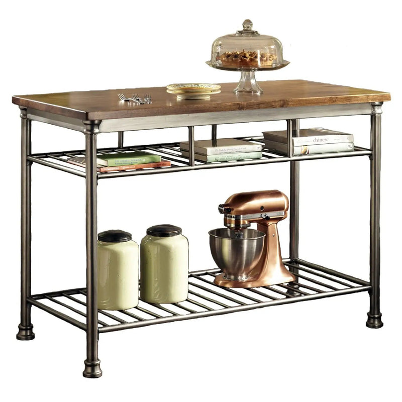 Classic French Style Hardwood Butcher Block Top Metal Kitchen Utility Table by HomePacific