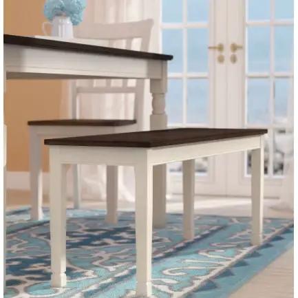 Kitchen Seating Wooden Bench in White and Brown Finish by HomePacific