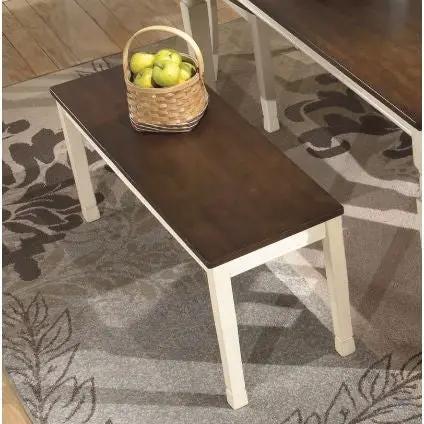 Kitchen Seating Wooden Bench in White and Brown Finish by HomePacific