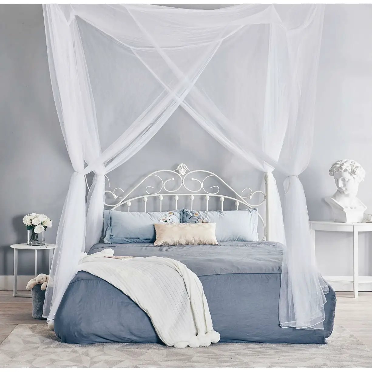White 4-Post Bed Netting Mosquito Net for Canopy Beds - Fits size Full Queen and King by HomePacific