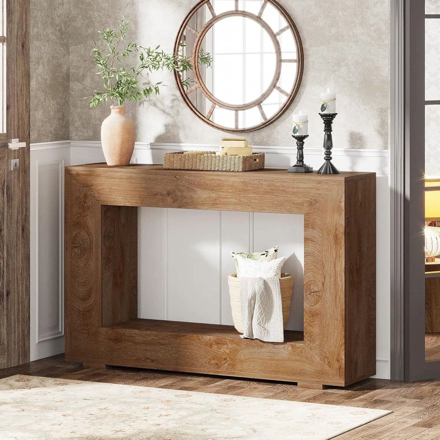 Modern Farmhouse 47-inch Long Entryway or Sofa Table in Brown Wood Finish by HomePacific