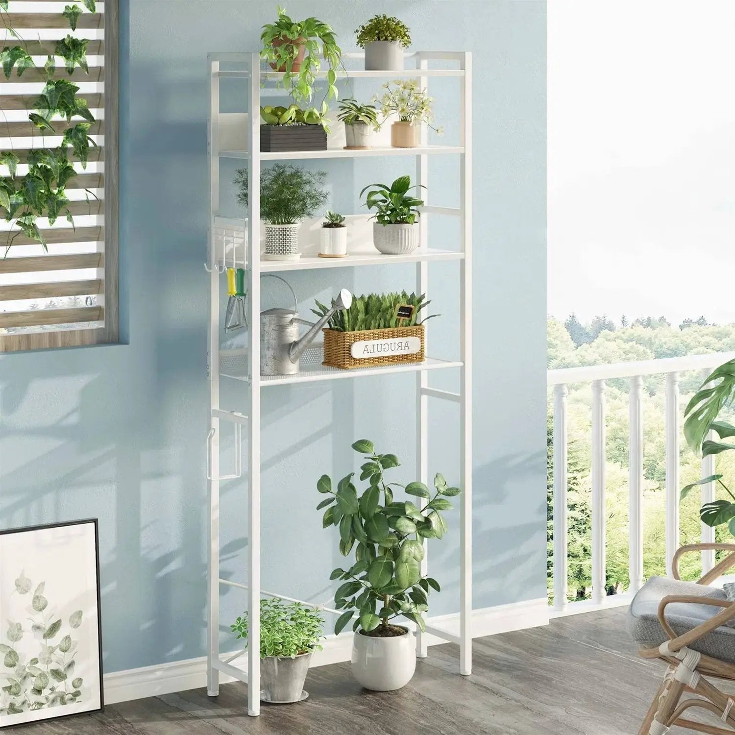 White Over the Toilet Storage Freestanding Modern Metal Wood Shelving Unit by HomePacific
