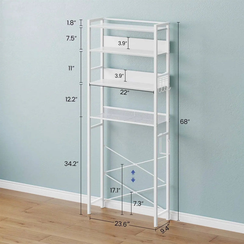 White Over the Toilet Storage Freestanding Modern Metal Wood Shelving Unit by HomePacific