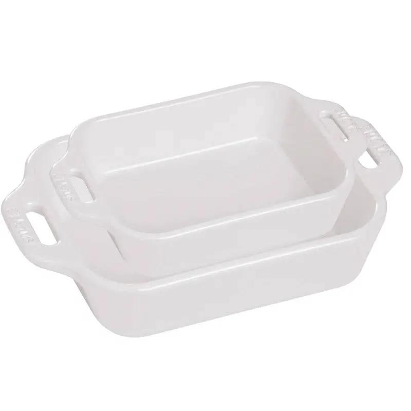 2 Piece Ceramic Stoneware Bakeware Casserole Dish Set in White by HomePacific
