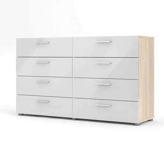 White Modern Bedroom 8-Drawer Double Dresser with Oak Finish Sides and Top by HomePacific