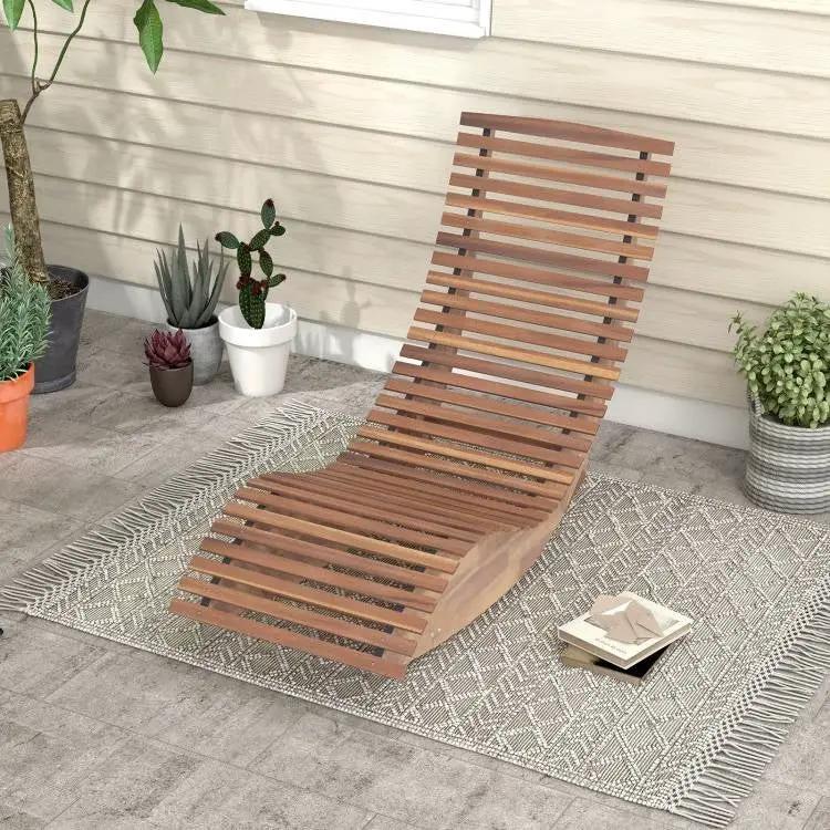 Outdoor Ergonomic Patio Wooden Rocking Chair Lounger - 360 lbs Max Weight by HomePacific
