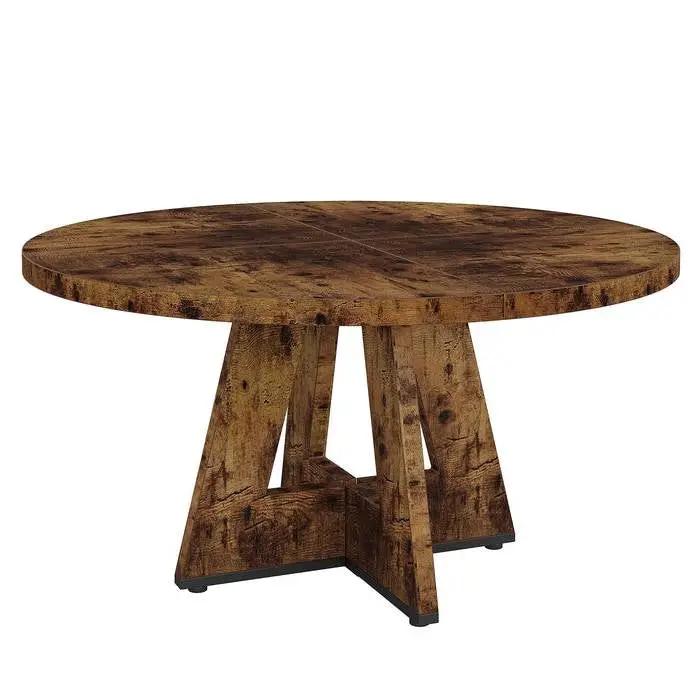 Modern Kitchen 4-Person Circular Dining Table in Rustic Brown Wood Finish by HomePacific