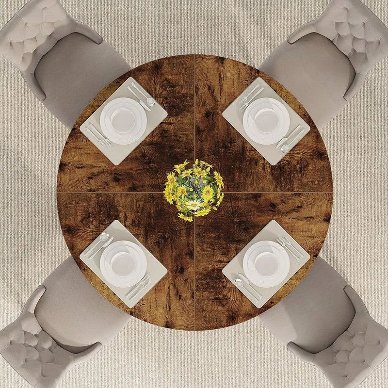 Modern Kitchen 4-Person Circular Dining Table in Rustic Brown Wood Finish by HomePacific