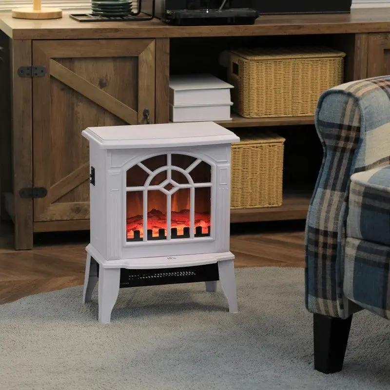White Electric Fireplace Heater with Realistic Log Flame LED by HomePacific