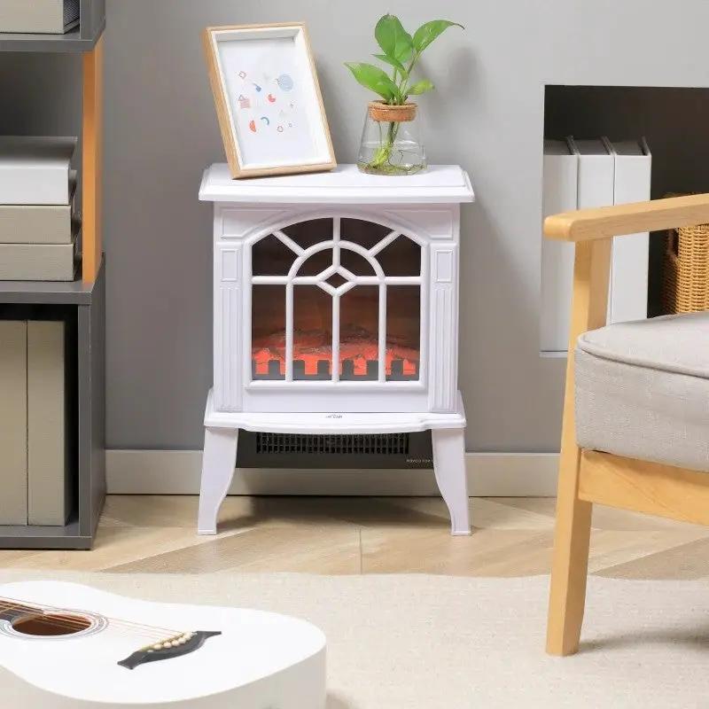White Electric Fireplace Heater with Realistic Log Flame LED by HomePacific