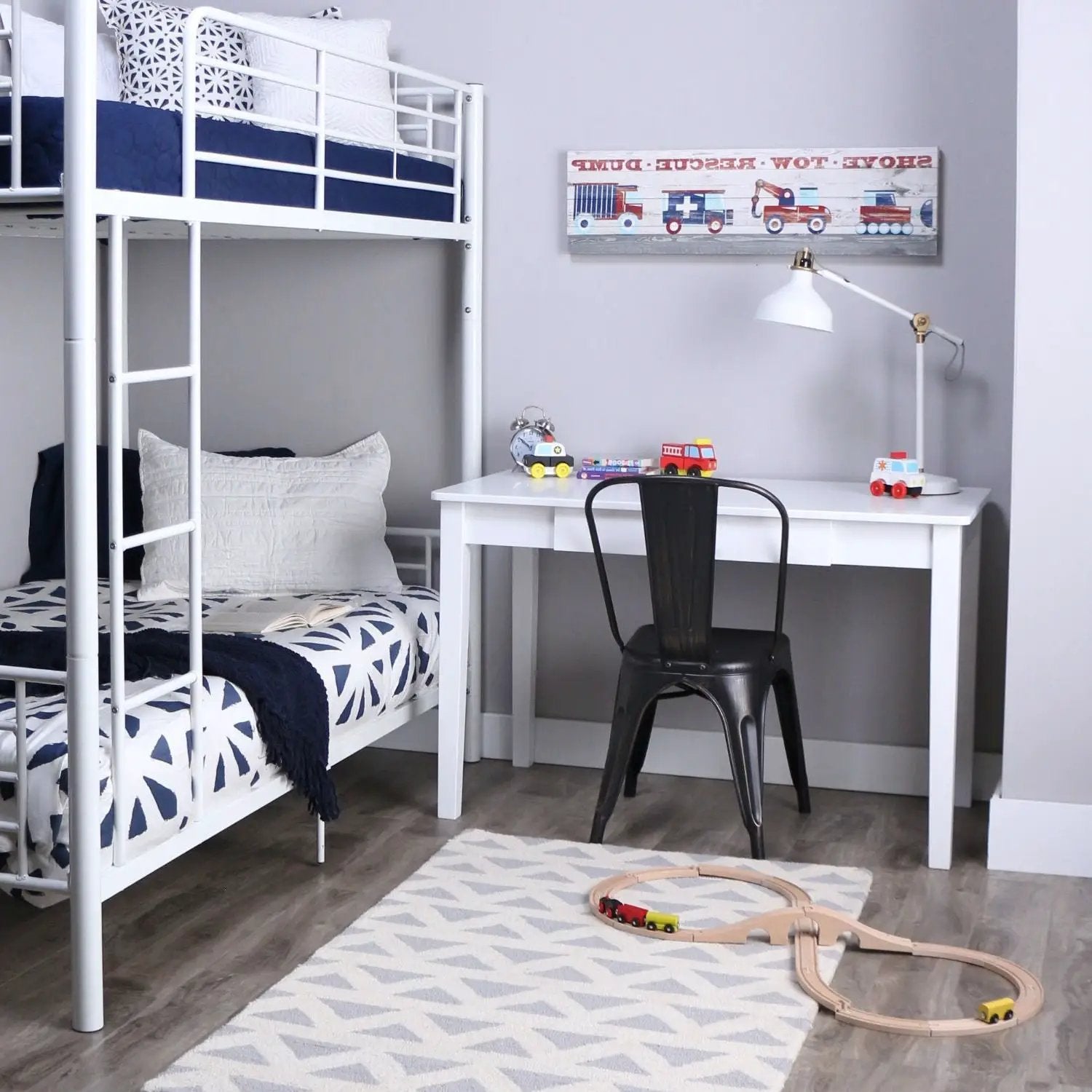 Twin over Twin Sturdy Steel Metal Bunk Bed in White Finish by HomePacific