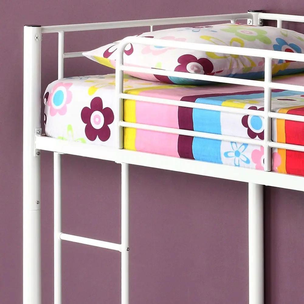 Twin over Twin Sturdy Steel Metal Bunk Bed in White Finish by HomePacific