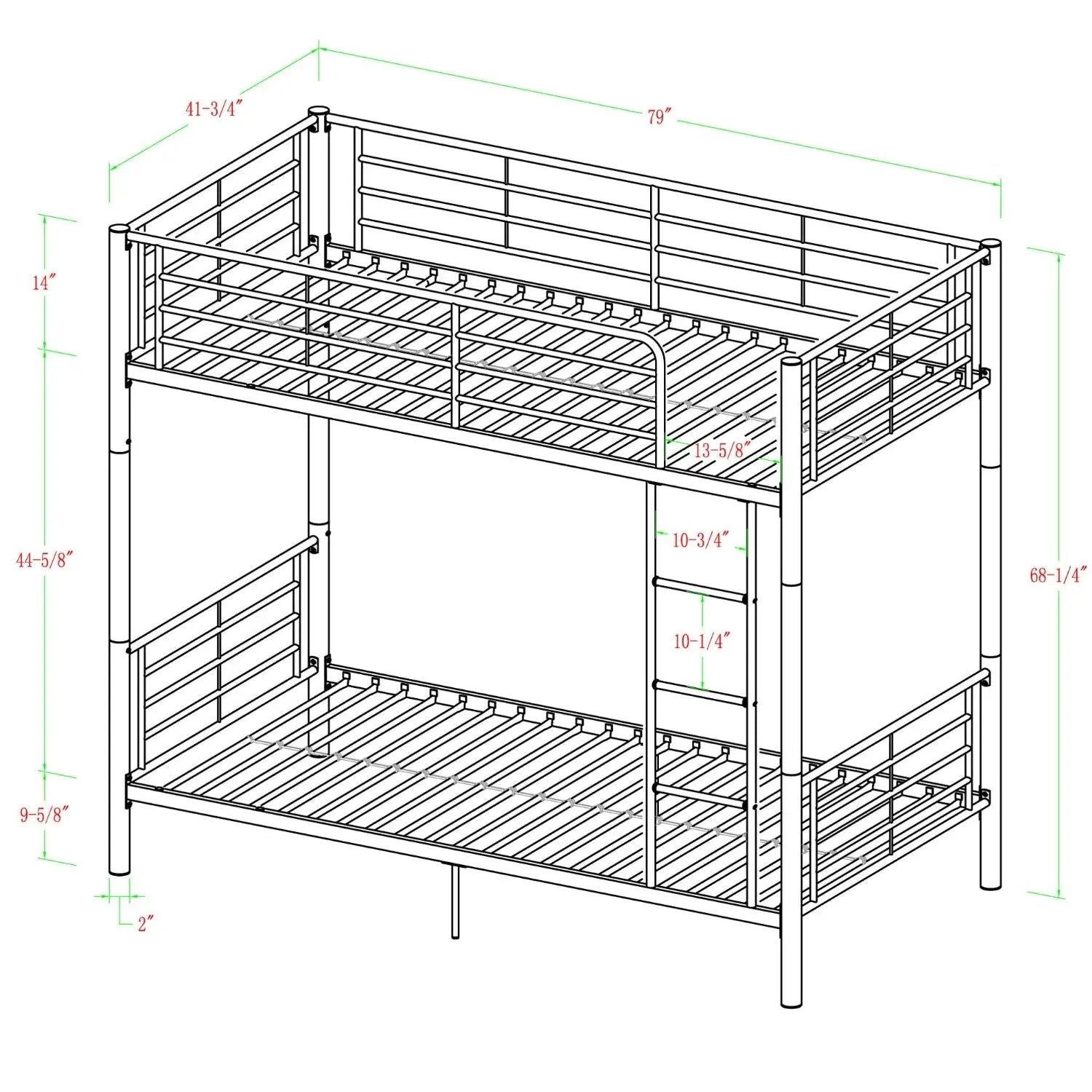 Twin over Twin Sturdy Steel Metal Bunk Bed in White Finish by HomePacific