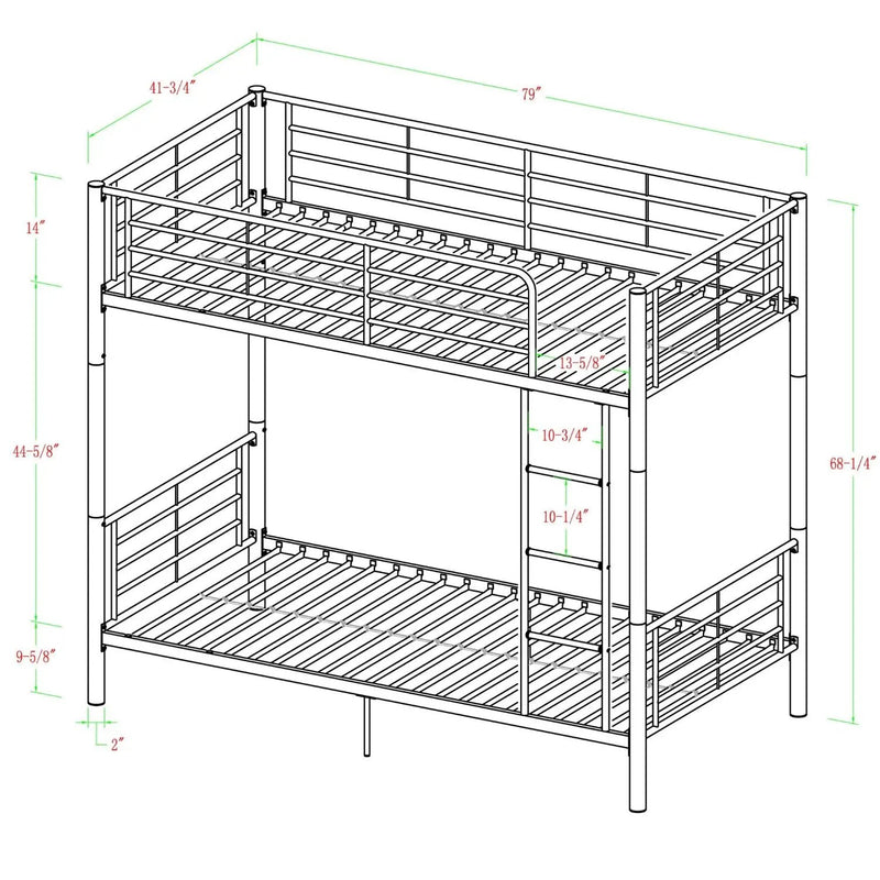 Twin over Twin Sturdy Steel Metal Bunk Bed in White Finish by HomePacific
