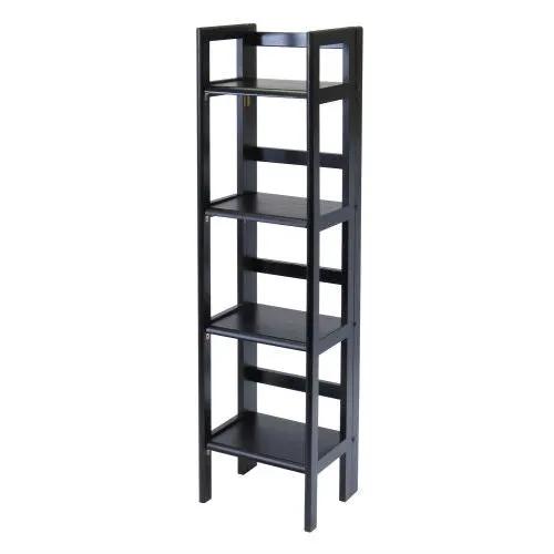 Black 4-Tier Shelf Folding Shelving Unit Bookcase Storage Shelves Tower by HomePacific