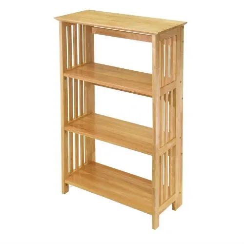 4-Shelf Wooden Folding Bookcase Storage Shelves in Natural Finish by HomePacific