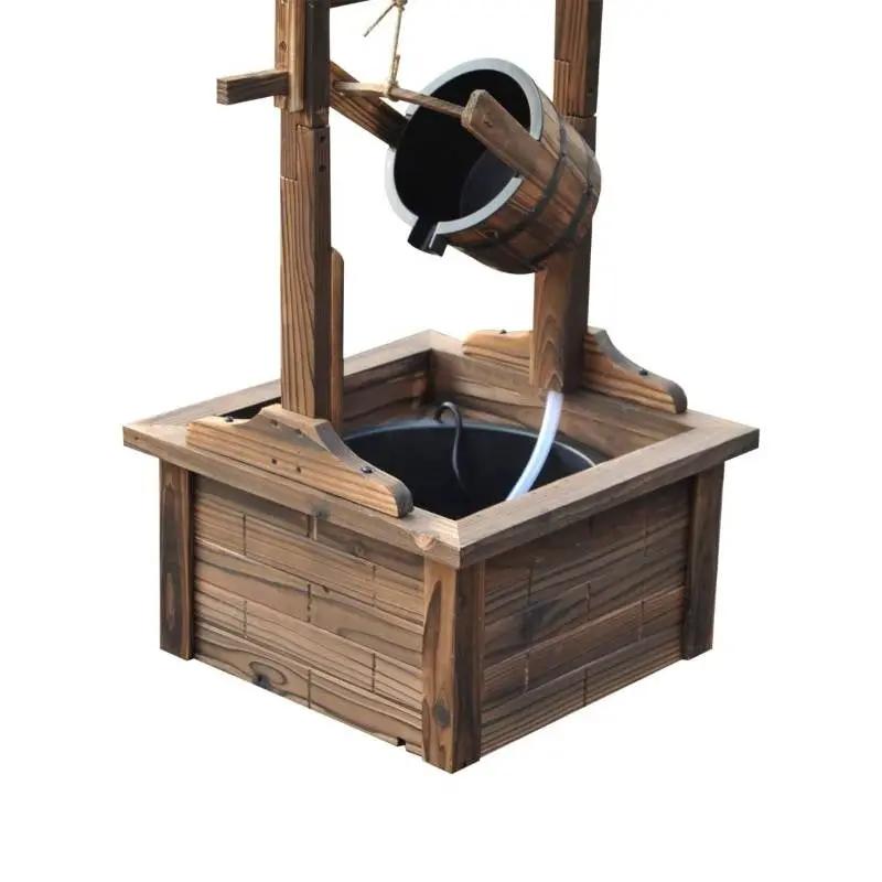 Outdoor Garden Solid Wood Wishing Well Water Fountain with Bucket and Pump by HomePacific