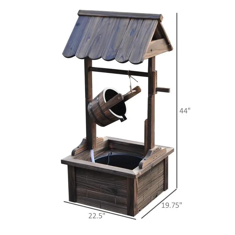 Outdoor Garden Solid Wood Wishing Well Water Fountain with Bucket and Pump by HomePacific