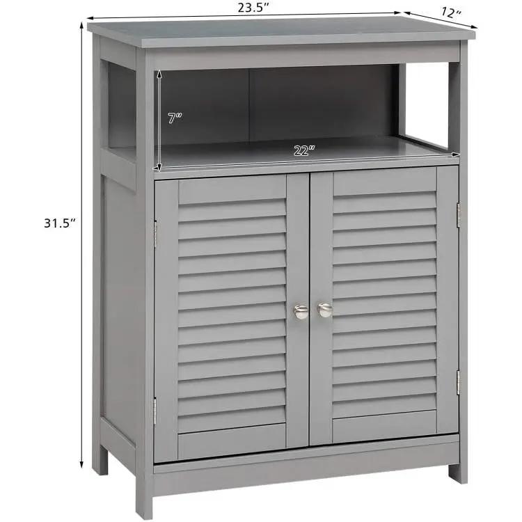 Grey Farmhouse Bathroom Linen Cabinet with Louvered Doors and Open Shelf by HomePacific