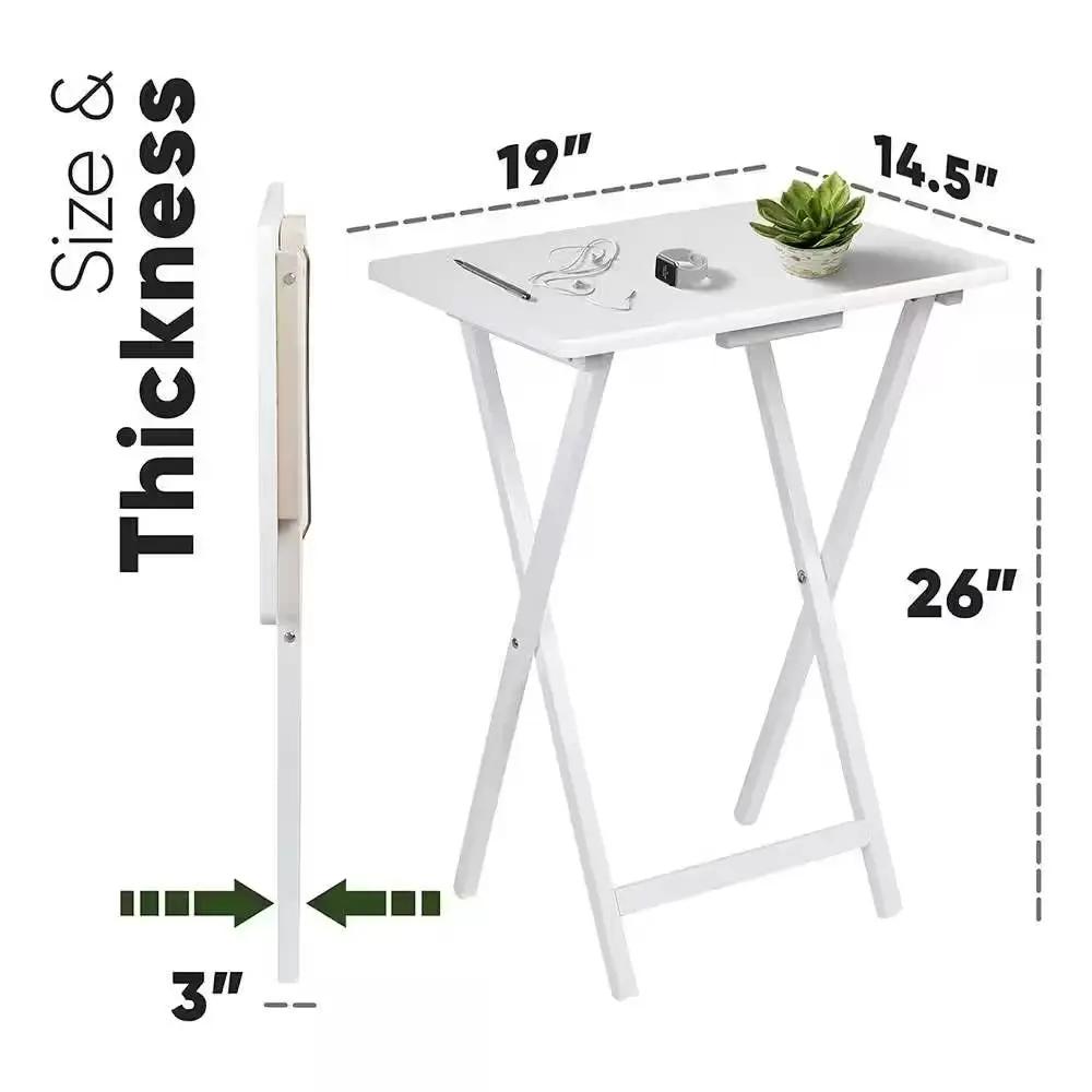 Set of 2 - Folding TV Tray Table in White Wood Finish by HomePacific