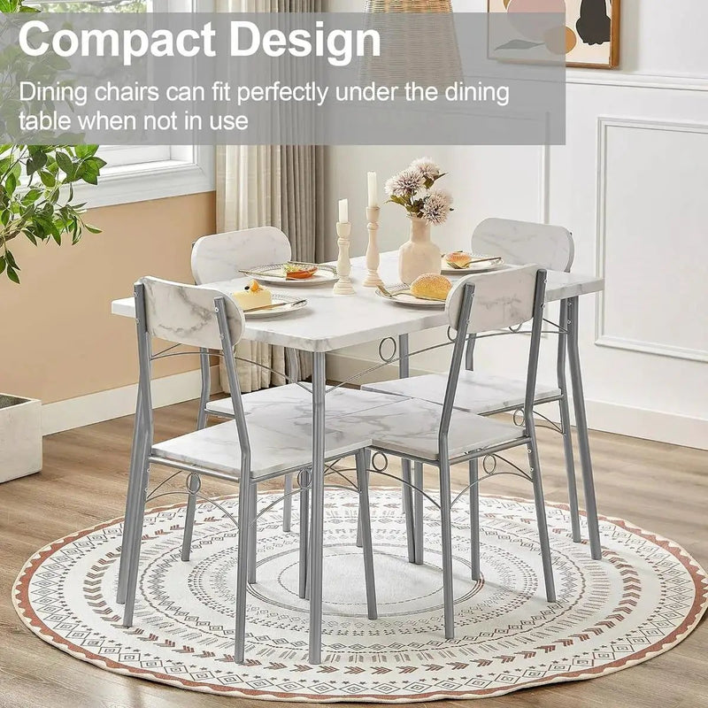 Modern 5-Piece Dining Set with White Faux Marble Top Table and 4 Chairs by HomePacific