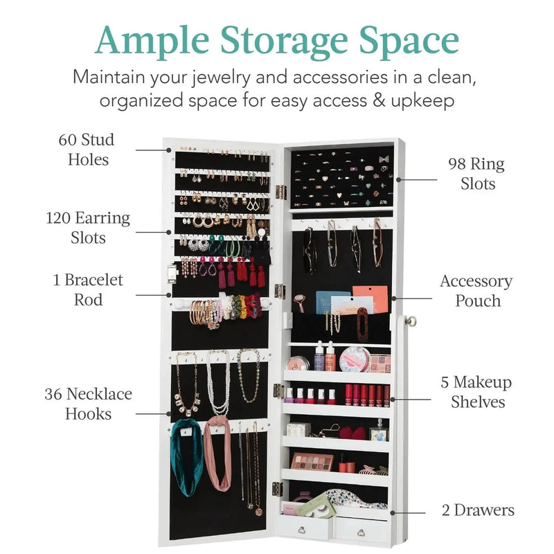 2-in-1 White Freestanding Mirror / Jewelry Organizer Armoire Cabinet by HomePacific
