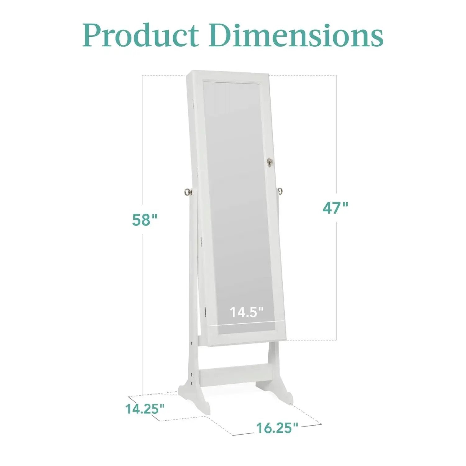 2-in-1 White Freestanding Mirror / Jewelry Organizer Armoire Cabinet by HomePacific