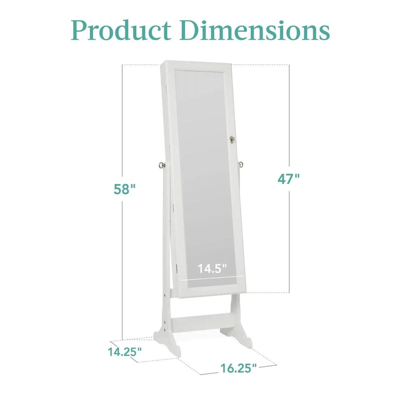 2-in-1 White Freestanding Mirror / Jewelry Organizer Armoire Cabinet by HomePacific