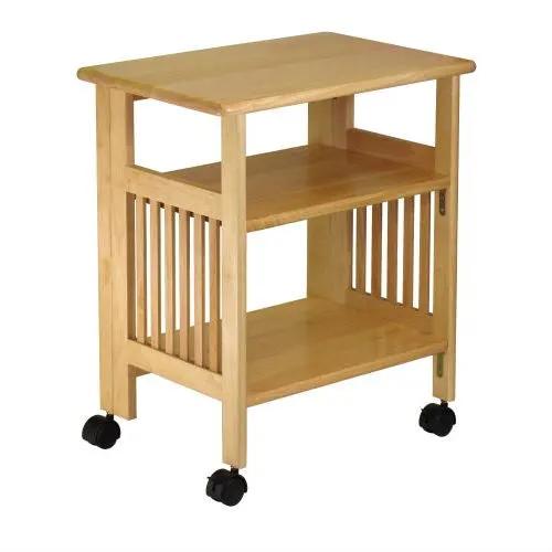 3-Shelf Folding Wood Printer Stand Cart in Natural with Lockable Casters by HomePacific