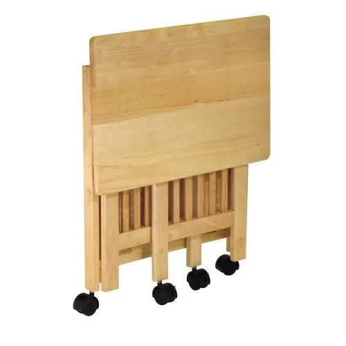 3-Shelf Folding Wood Printer Stand Cart in Natural with Lockable Casters by HomePacific