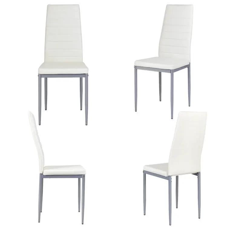 Set of 4 Modern High Back White PVC Leather Dining Chairs with Metal Legs by HomePacific