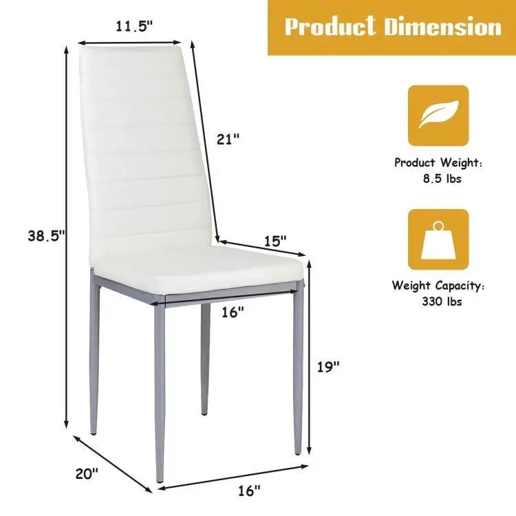 Set of 4 Modern High Back White PVC Leather Dining Chairs with Metal Legs by HomePacific